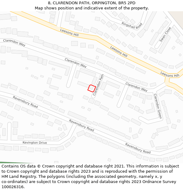 8, CLARENDON PATH, ORPINGTON, BR5 2PD: Location map and indicative extent of plot