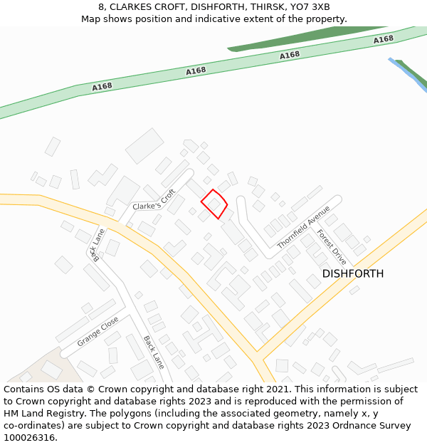 8, CLARKES CROFT, DISHFORTH, THIRSK, YO7 3XB: Location map and indicative extent of plot