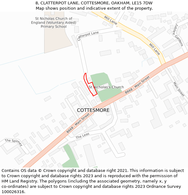 8, CLATTERPOT LANE, COTTESMORE, OAKHAM, LE15 7DW: Location map and indicative extent of plot