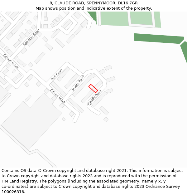 8, CLAUDE ROAD, SPENNYMOOR, DL16 7GR: Location map and indicative extent of plot