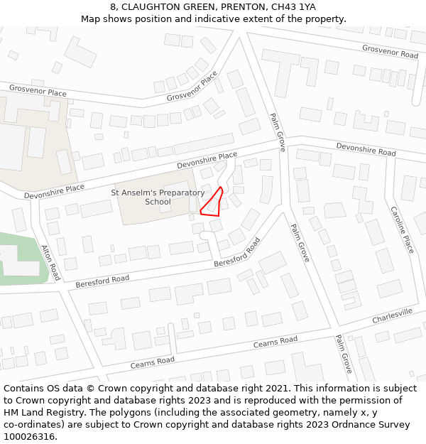 8, CLAUGHTON GREEN, PRENTON, CH43 1YA: Location map and indicative extent of plot