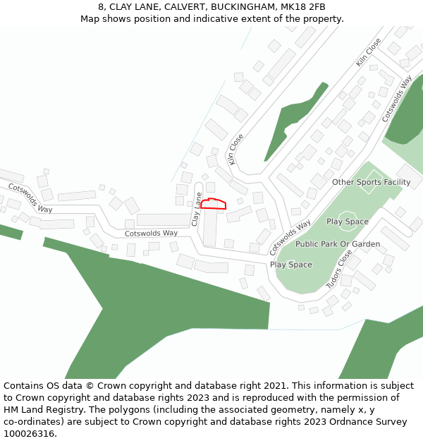 8, CLAY LANE, CALVERT, BUCKINGHAM, MK18 2FB: Location map and indicative extent of plot