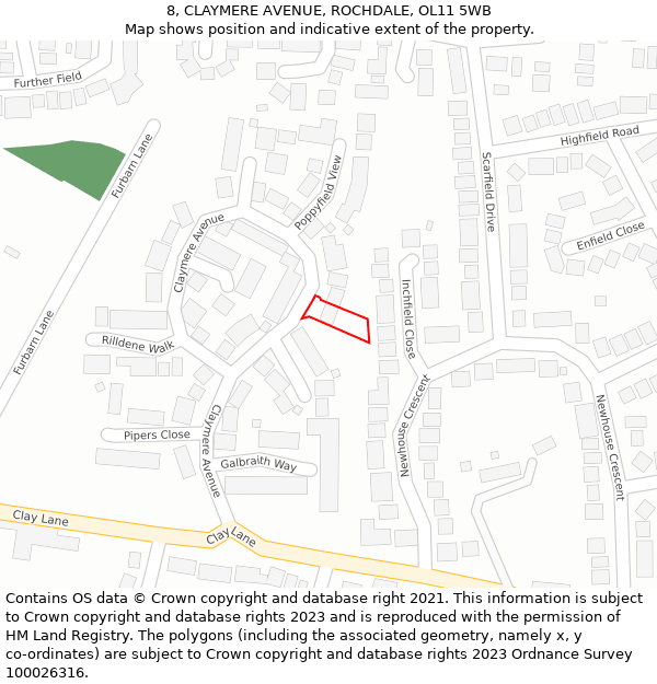 8, CLAYMERE AVENUE, ROCHDALE, OL11 5WB: Location map and indicative extent of plot