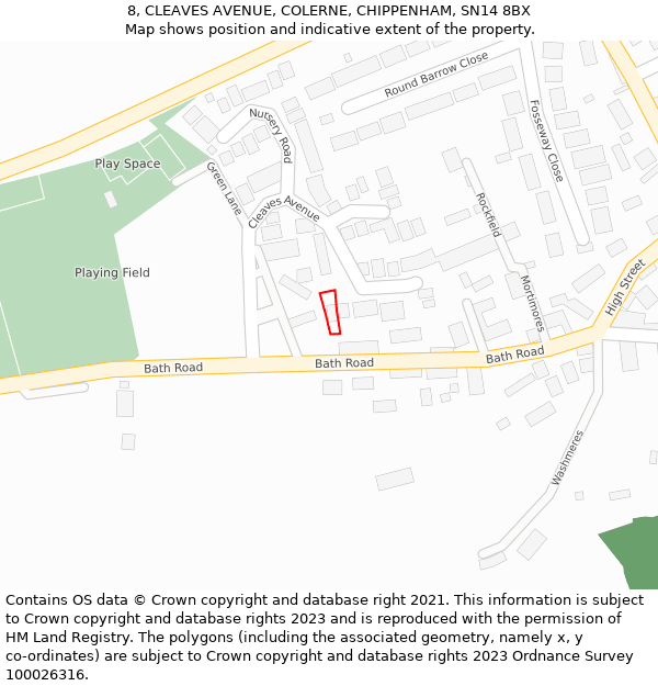 8, CLEAVES AVENUE, COLERNE, CHIPPENHAM, SN14 8BX: Location map and indicative extent of plot