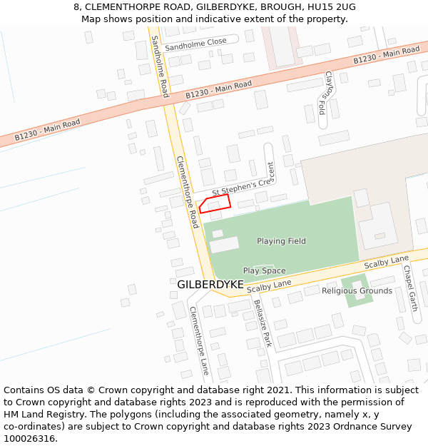 8, CLEMENTHORPE ROAD, GILBERDYKE, BROUGH, HU15 2UG: Location map and indicative extent of plot