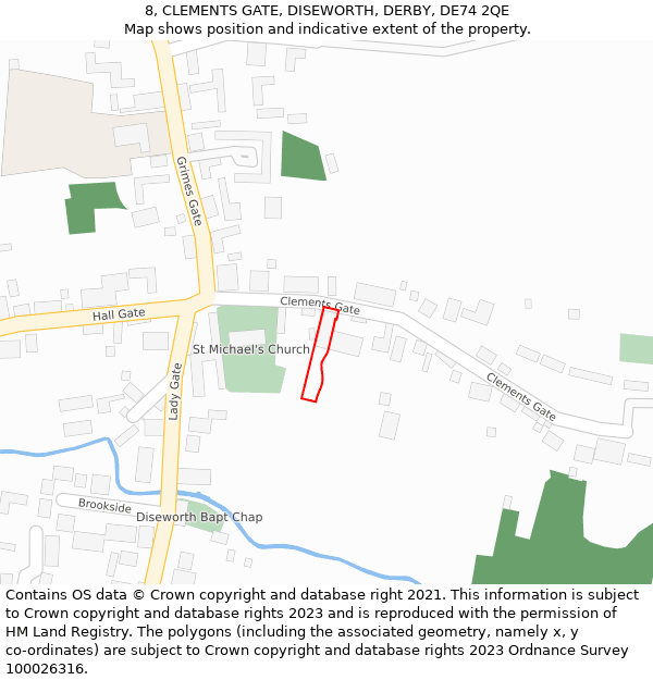 8, CLEMENTS GATE, DISEWORTH, DERBY, DE74 2QE: Location map and indicative extent of plot