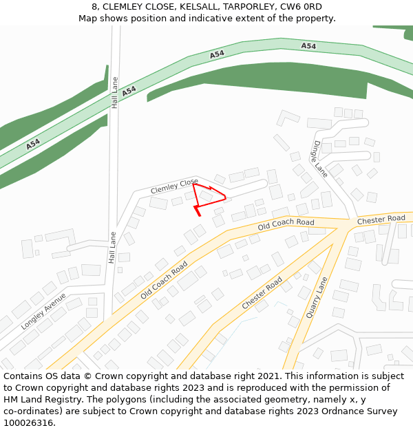 8, CLEMLEY CLOSE, KELSALL, TARPORLEY, CW6 0RD: Location map and indicative extent of plot