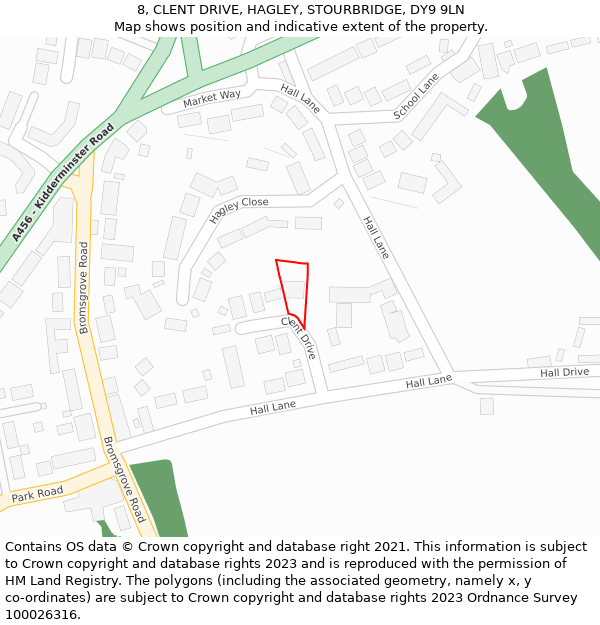 8, CLENT DRIVE, HAGLEY, STOURBRIDGE, DY9 9LN: Location map and indicative extent of plot