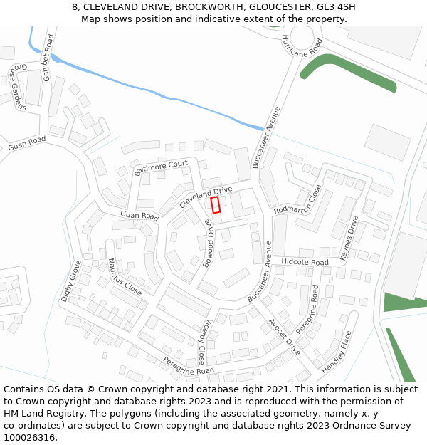 8, CLEVELAND DRIVE, BROCKWORTH, GLOUCESTER, GL3 4SH: Location map and indicative extent of plot