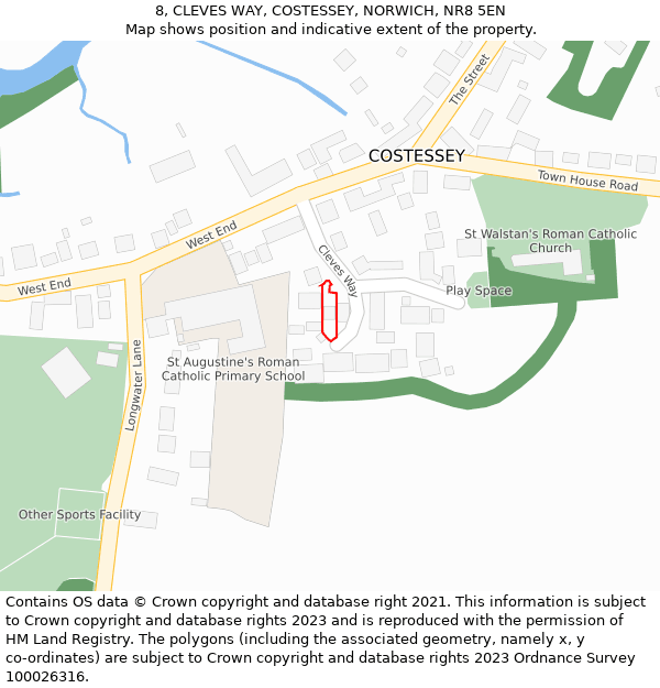 8, CLEVES WAY, COSTESSEY, NORWICH, NR8 5EN: Location map and indicative extent of plot