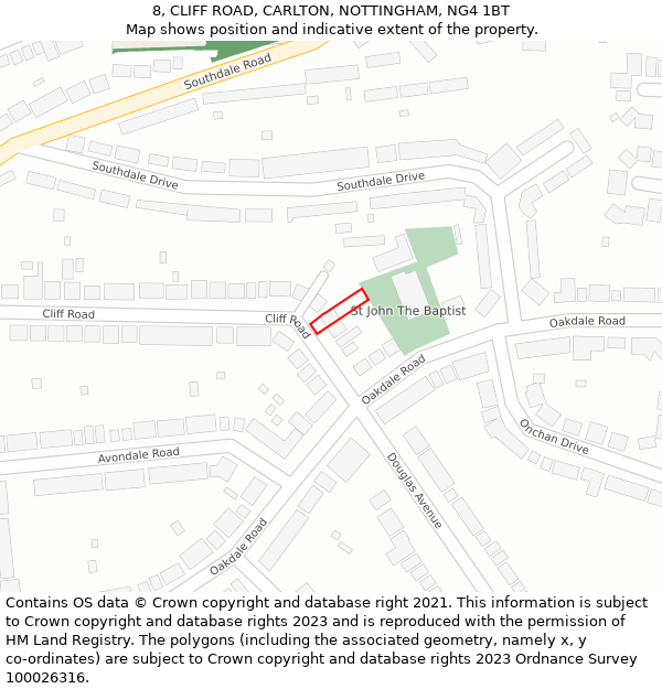 8, CLIFF ROAD, CARLTON, NOTTINGHAM, NG4 1BT: Location map and indicative extent of plot
