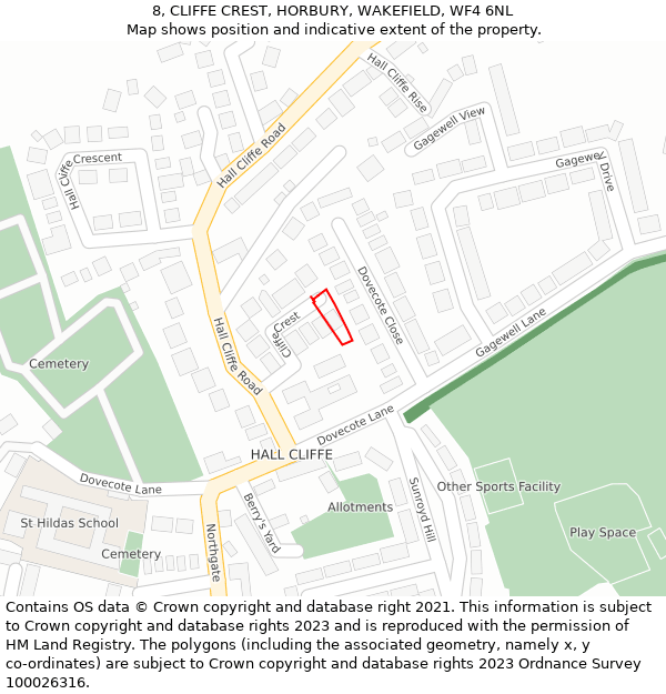 8, CLIFFE CREST, HORBURY, WAKEFIELD, WF4 6NL: Location map and indicative extent of plot