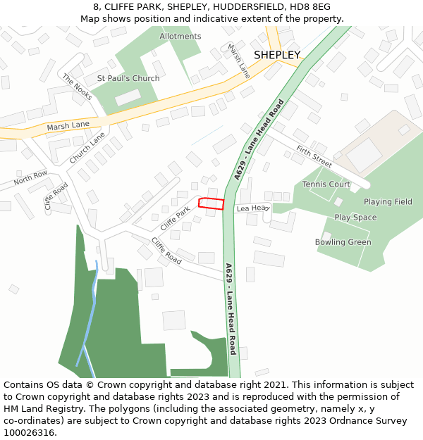 8, CLIFFE PARK, SHEPLEY, HUDDERSFIELD, HD8 8EG: Location map and indicative extent of plot