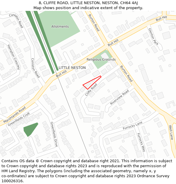 8, CLIFFE ROAD, LITTLE NESTON, NESTON, CH64 4AJ: Location map and indicative extent of plot