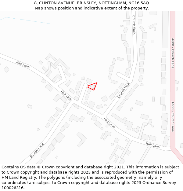 8, CLINTON AVENUE, BRINSLEY, NOTTINGHAM, NG16 5AQ: Location map and indicative extent of plot