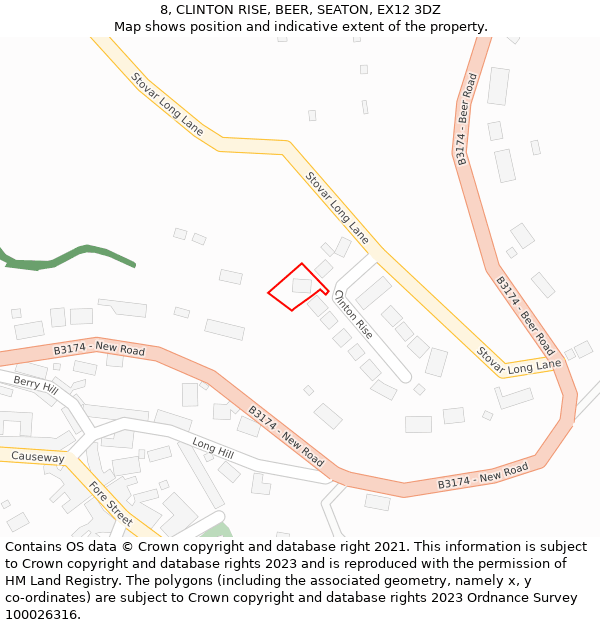 8, CLINTON RISE, BEER, SEATON, EX12 3DZ: Location map and indicative extent of plot