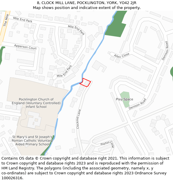 8, CLOCK MILL LANE, POCKLINGTON, YORK, YO42 2JR: Location map and indicative extent of plot