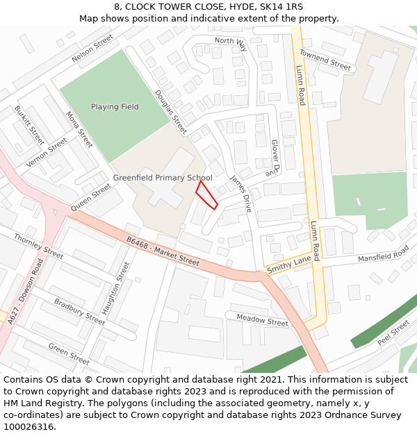 8, CLOCK TOWER CLOSE, HYDE, SK14 1RS: Location map and indicative extent of plot