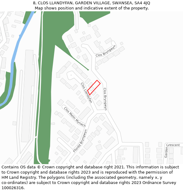 8, CLOS LLANDYFAN, GARDEN VILLAGE, SWANSEA, SA4 4JQ: Location map and indicative extent of plot