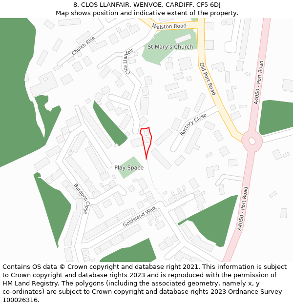 8, CLOS LLANFAIR, WENVOE, CARDIFF, CF5 6DJ: Location map and indicative extent of plot