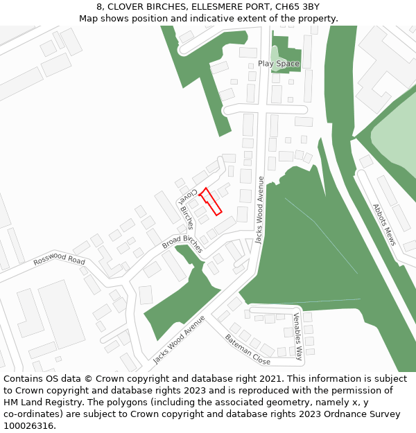 8, CLOVER BIRCHES, ELLESMERE PORT, CH65 3BY: Location map and indicative extent of plot