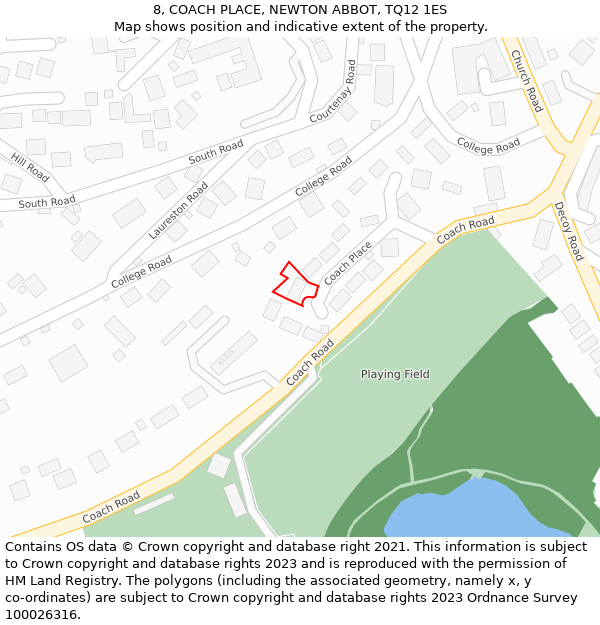 8, COACH PLACE, NEWTON ABBOT, TQ12 1ES: Location map and indicative extent of plot