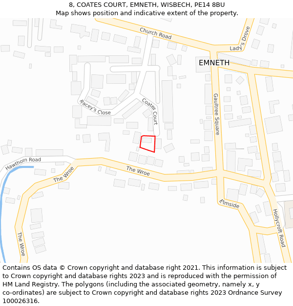 8, COATES COURT, EMNETH, WISBECH, PE14 8BU: Location map and indicative extent of plot