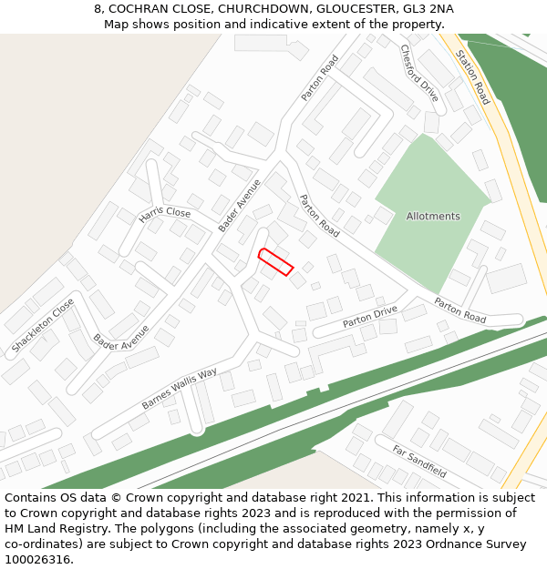8, COCHRAN CLOSE, CHURCHDOWN, GLOUCESTER, GL3 2NA: Location map and indicative extent of plot