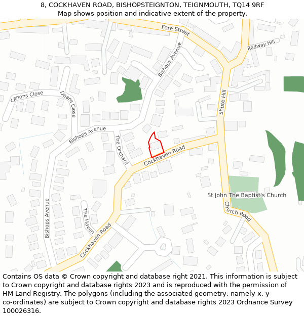8, COCKHAVEN ROAD, BISHOPSTEIGNTON, TEIGNMOUTH, TQ14 9RF: Location map and indicative extent of plot