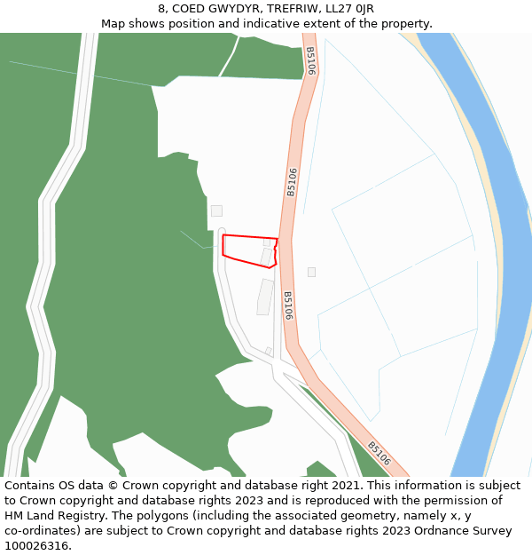 8, COED GWYDYR, TREFRIW, LL27 0JR: Location map and indicative extent of plot