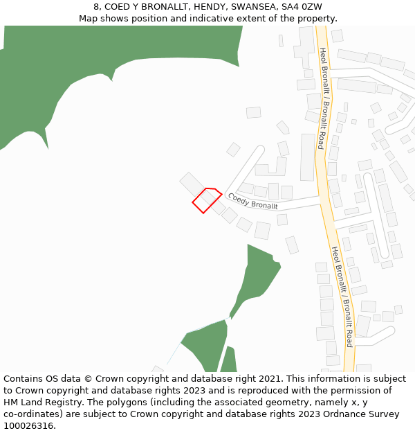 8, COED Y BRONALLT, HENDY, SWANSEA, SA4 0ZW: Location map and indicative extent of plot