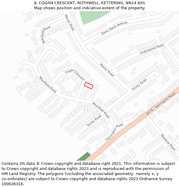 8, COGAN CRESCENT, ROTHWELL, KETTERING, NN14 6AS: Location map and indicative extent of plot