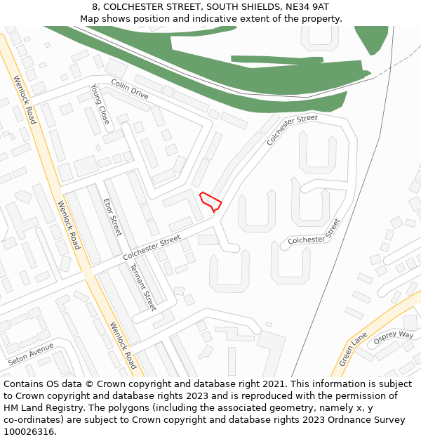 8, COLCHESTER STREET, SOUTH SHIELDS, NE34 9AT: Location map and indicative extent of plot