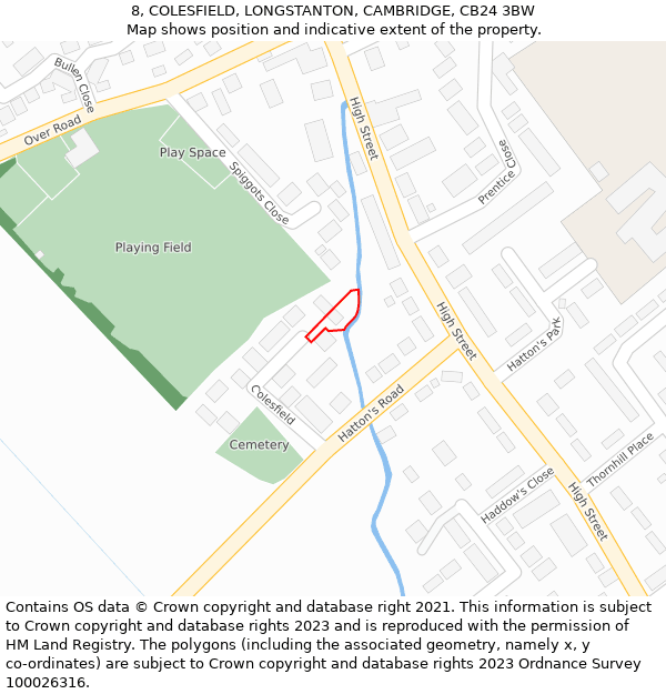 8, COLESFIELD, LONGSTANTON, CAMBRIDGE, CB24 3BW: Location map and indicative extent of plot