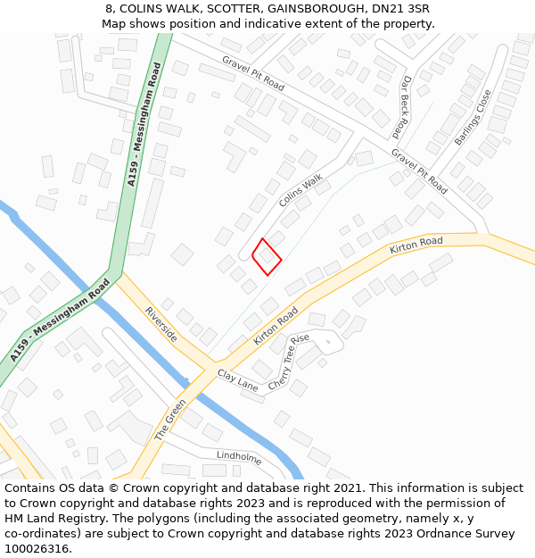 8, COLINS WALK, SCOTTER, GAINSBOROUGH, DN21 3SR: Location map and indicative extent of plot