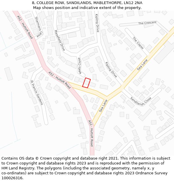 8, COLLEGE ROW, SANDILANDS, MABLETHORPE, LN12 2NA: Location map and indicative extent of plot