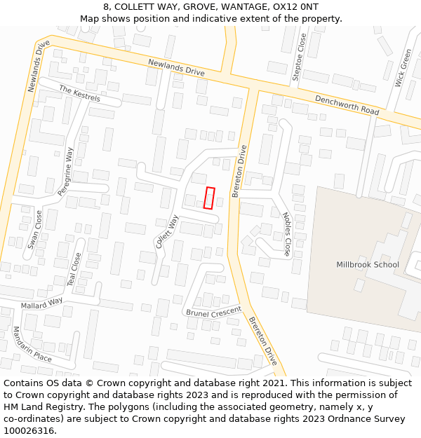 8, COLLETT WAY, GROVE, WANTAGE, OX12 0NT: Location map and indicative extent of plot