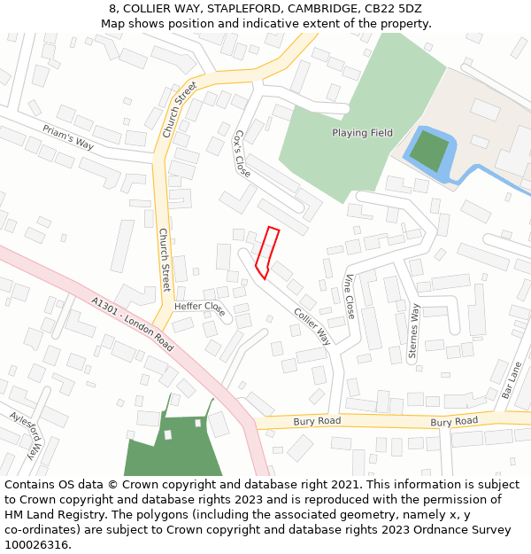 8, COLLIER WAY, STAPLEFORD, CAMBRIDGE, CB22 5DZ: Location map and indicative extent of plot