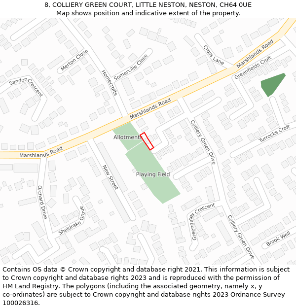 8, COLLIERY GREEN COURT, LITTLE NESTON, NESTON, CH64 0UE: Location map and indicative extent of plot