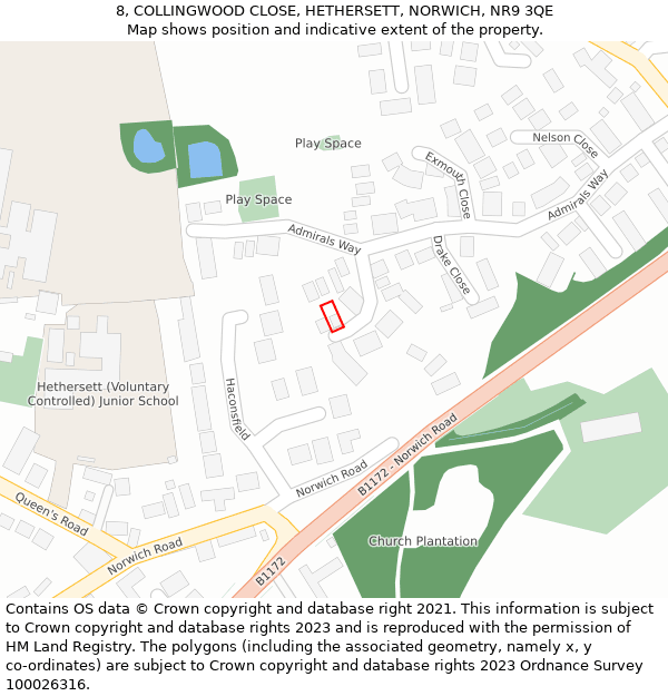 8, COLLINGWOOD CLOSE, HETHERSETT, NORWICH, NR9 3QE: Location map and indicative extent of plot