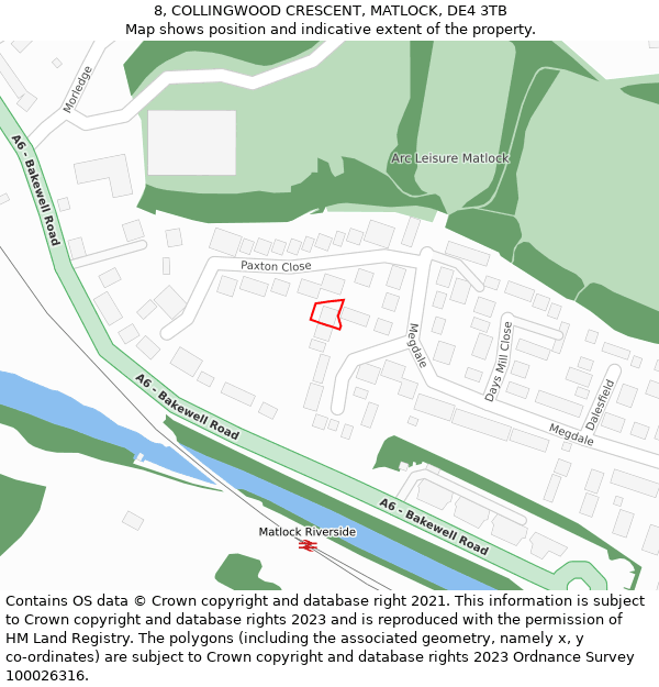 8, COLLINGWOOD CRESCENT, MATLOCK, DE4 3TB: Location map and indicative extent of plot