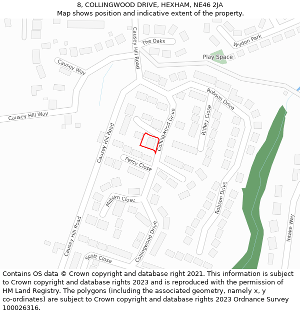 8, COLLINGWOOD DRIVE, HEXHAM, NE46 2JA: Location map and indicative extent of plot