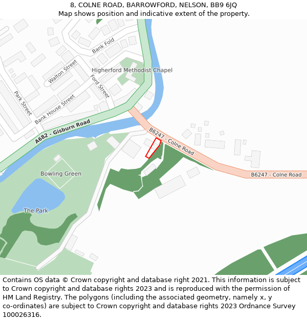 8, COLNE ROAD, BARROWFORD, NELSON, BB9 6JQ: Location map and indicative extent of plot