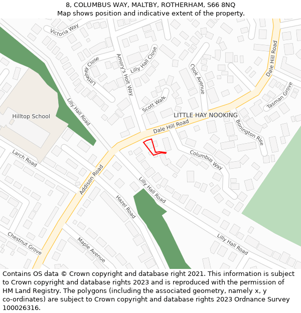 8, COLUMBUS WAY, MALTBY, ROTHERHAM, S66 8NQ: Location map and indicative extent of plot