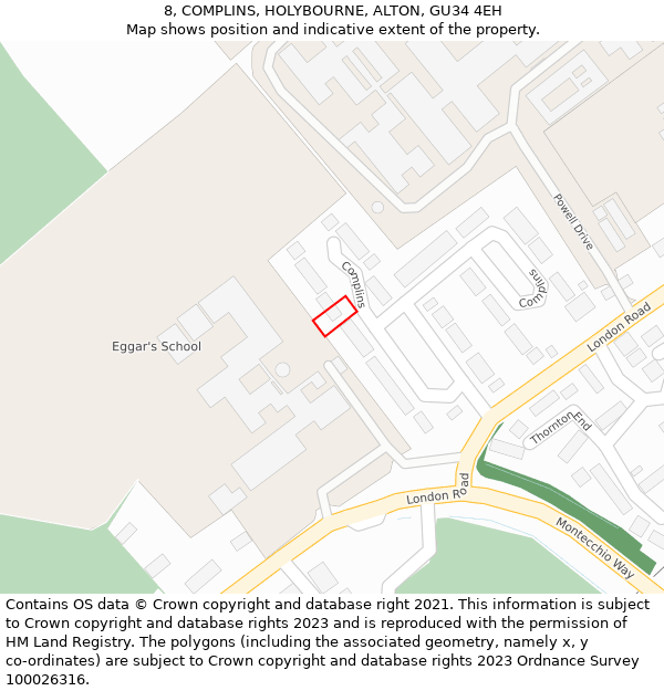 8, COMPLINS, HOLYBOURNE, ALTON, GU34 4EH: Location map and indicative extent of plot