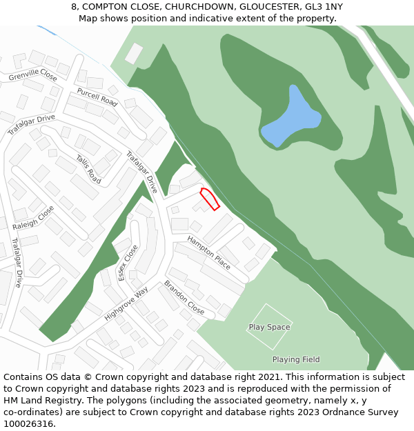 8, COMPTON CLOSE, CHURCHDOWN, GLOUCESTER, GL3 1NY: Location map and indicative extent of plot