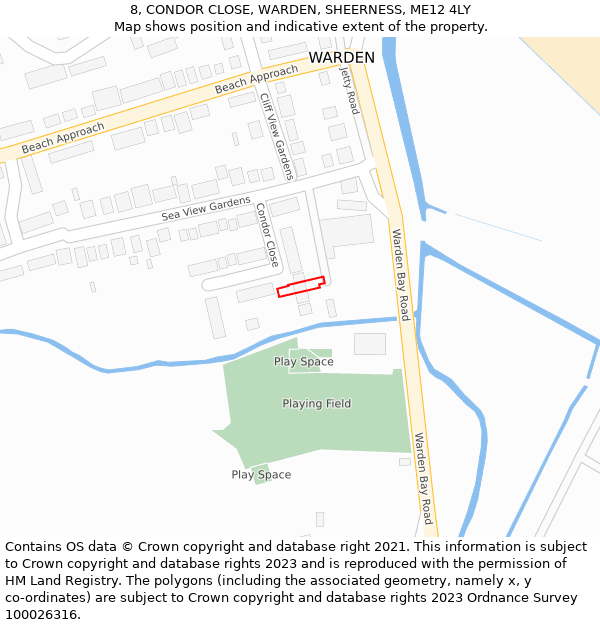 8, CONDOR CLOSE, WARDEN, SHEERNESS, ME12 4LY: Location map and indicative extent of plot