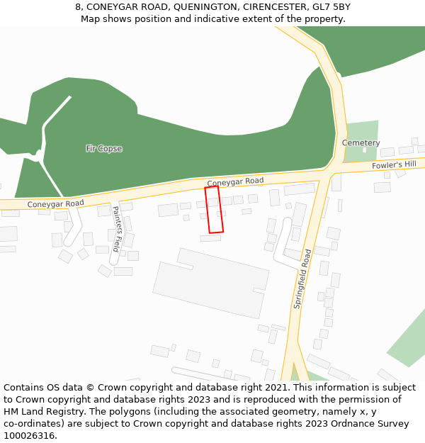 8, CONEYGAR ROAD, QUENINGTON, CIRENCESTER, GL7 5BY: Location map and indicative extent of plot