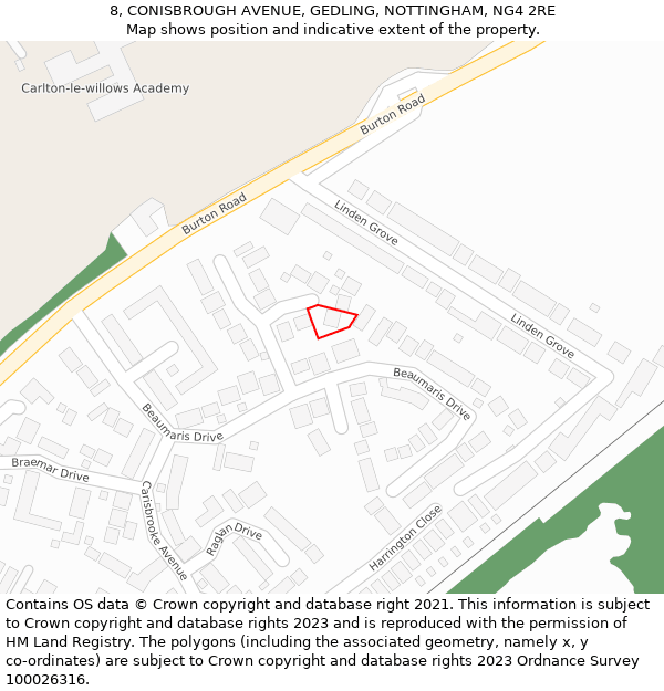 8, CONISBROUGH AVENUE, GEDLING, NOTTINGHAM, NG4 2RE: Location map and indicative extent of plot