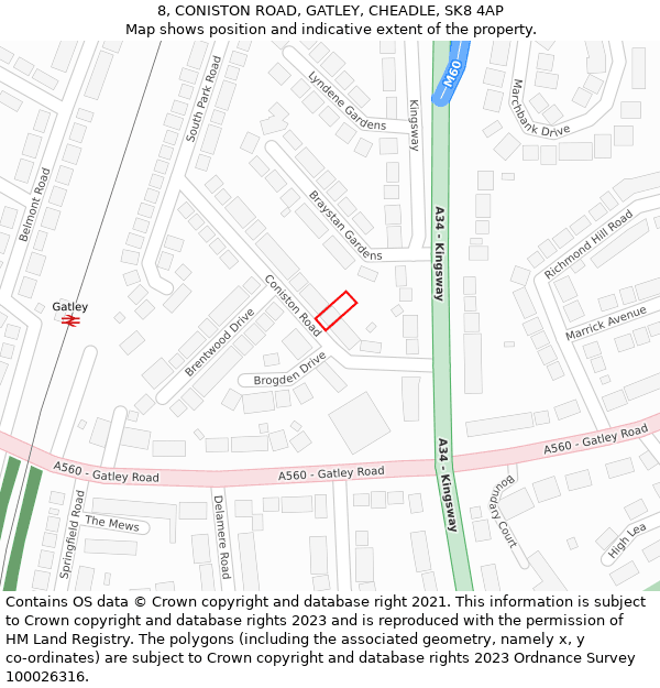 8, CONISTON ROAD, GATLEY, CHEADLE, SK8 4AP: Location map and indicative extent of plot